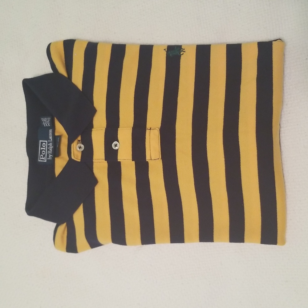 NWOT POLO by RALPH LAUREN Blue Yellow Striped Polo Shirt Short Sleeves MeN XXL